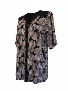 Elie McCarthy Women’s Navy White Blouse Size 1X Split Neck Circles